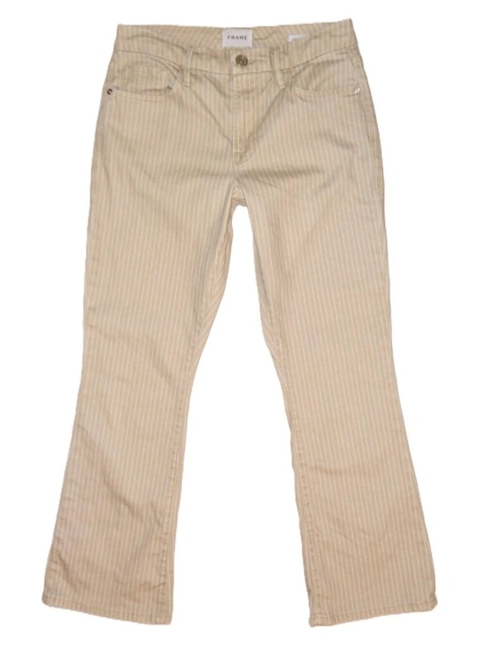 EUC! Frame Le Crop Mini Boot Jeans Sand Multi Striped Beige White Mid Rise 25